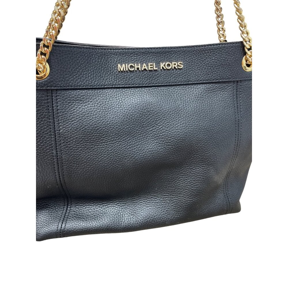 Michael Kors womans Balck Jet Set Large Chain Gold leather Shoulder Tote Handbag - Picture 2 of 16